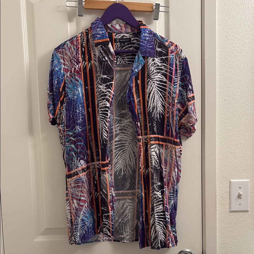 Colorful Tropical Print Button-Up Shirt